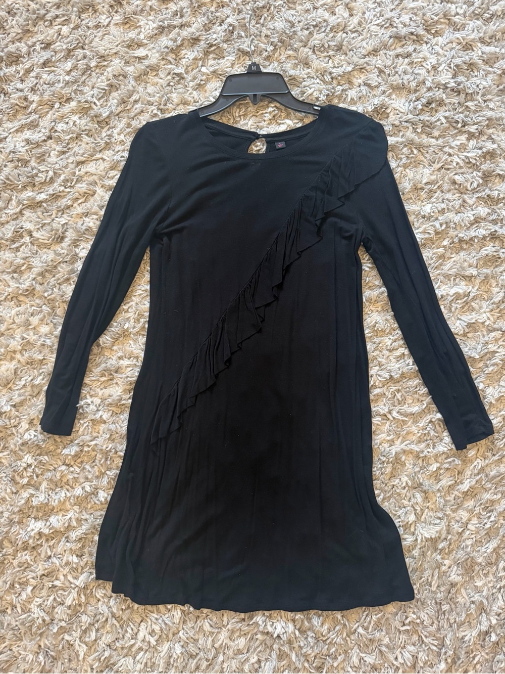 Black Long-Sleeve Ruffle Detail Dress